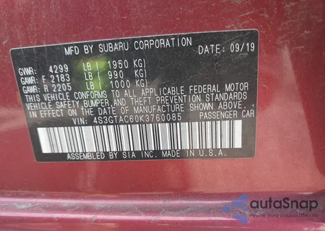 2019 Subaru Impreza 2.0I Premium z USA, uszkodzony, nr VIN 4S3GTAC60K3760085